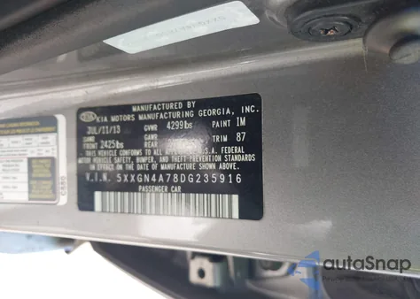 2013 Kia Optima Ex из США, поврежденный, VIN 5XXGN4A78DG235916